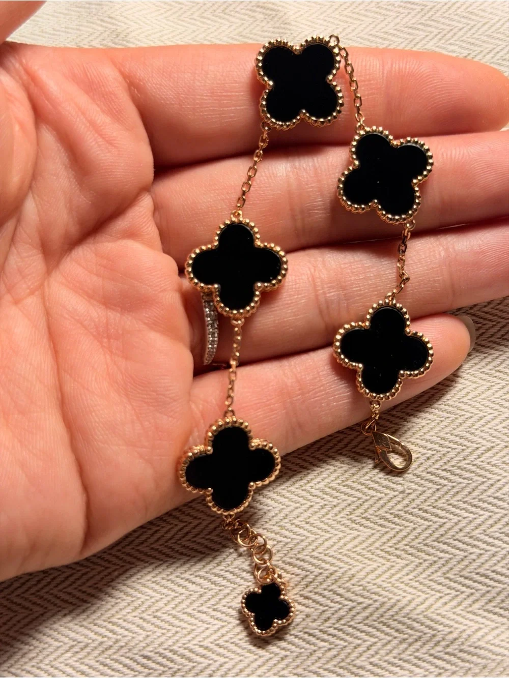 Van Cleef & Arpels Gold Bracelet with Black Alhambra Motifs